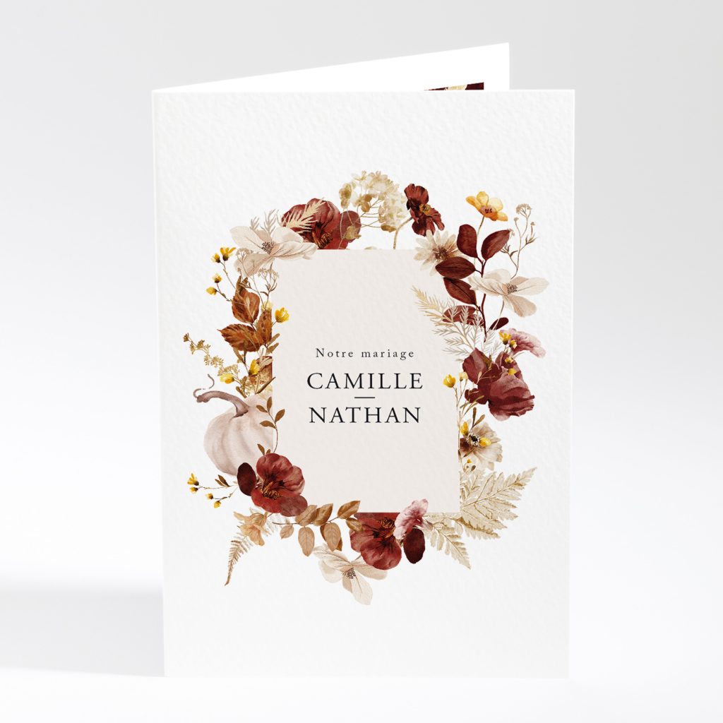 Faire part mariage floral bordeaux