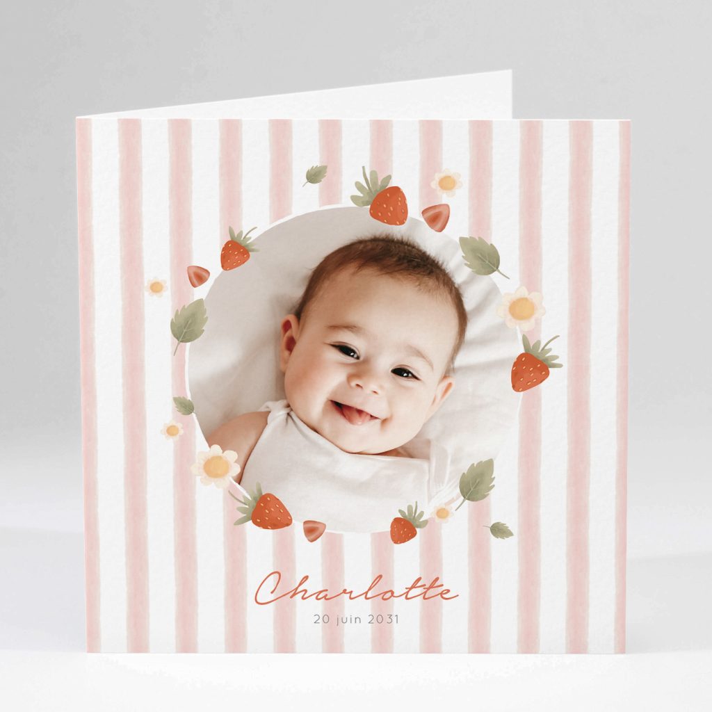 Faure part naissance rayures fraises